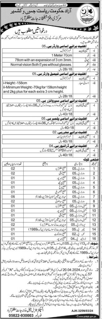 Latest Jobs in AJK Jail Police 2024 Advertisement